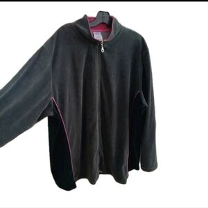 Vintage Plus Size Women's Velour Track Suit Set Grey & Pink Size: 2x